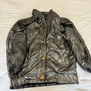 Vintage Shiny Silver & Black Jacket with Gold Buttons